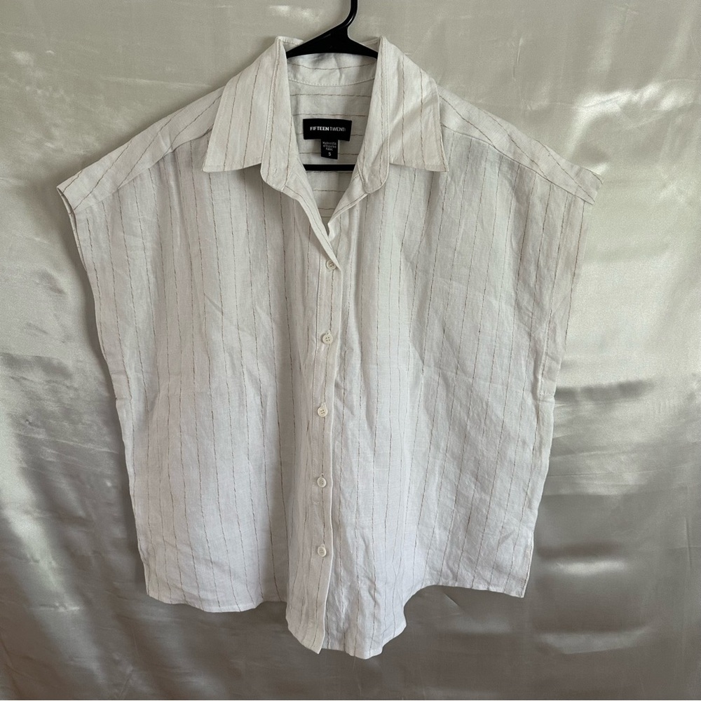 Fifteen Twenty Women White Stripe Blouse Button Down Size S